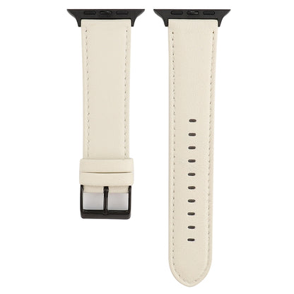For Apple Watch Series 7 45mm / 6 & SE & 5 & 4 44mm / 3 & 2 & 1 42mm Cowhide Texture Leather Watch Band(White) by bashfashion