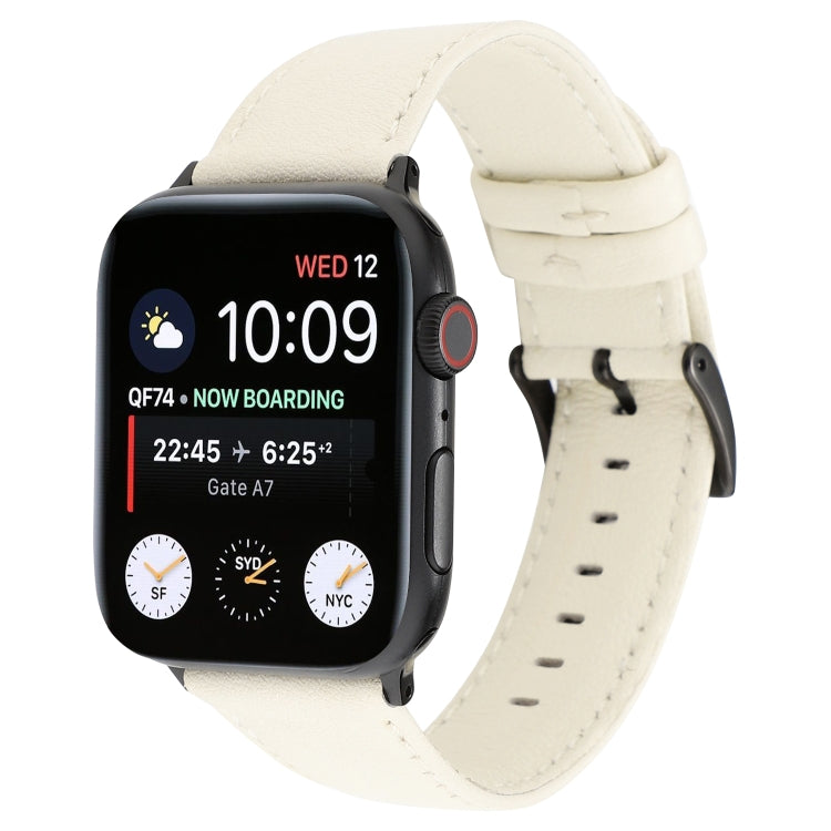 For Apple Watch Series 7 45mm / 6 & SE & 5 & 4 44mm / 3 & 2 & 1 42mm Cowhide Texture Leather Watch Band(White) by bashfashion