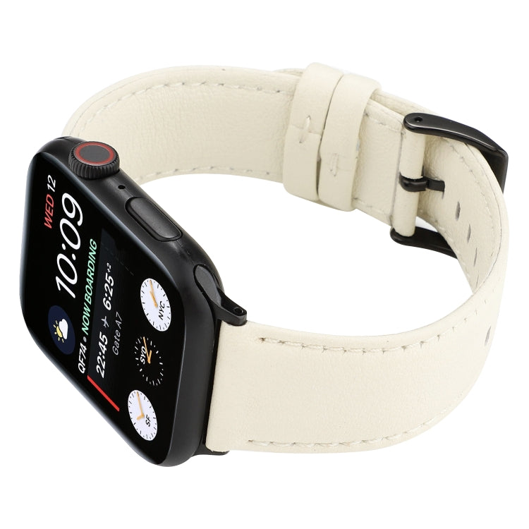 For Apple Watch Series 7 45mm / 6 & SE & 5 & 4 44mm / 3 & 2 & 1 42mm Cowhide Texture Leather Watch Band(White) by bashfashion