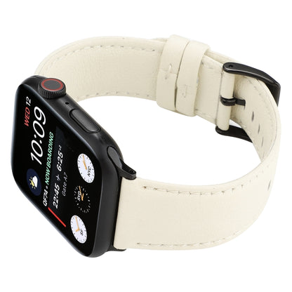 For Apple Watch Series 7 45mm / 6 & SE & 5 & 4 44mm / 3 & 2 & 1 42mm Cowhide Texture Leather Watch Band(White) by bashfashion