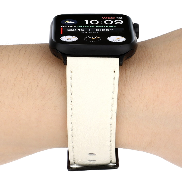 For Apple Watch Series 7 45mm / 6 & SE & 5 & 4 44mm / 3 & 2 & 1 42mm Cowhide Texture Leather Watch Band(White) by bashfashion