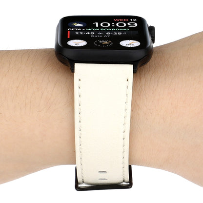For Apple Watch Series 7 45mm / 6 & SE & 5 & 4 44mm / 3 & 2 & 1 42mm Cowhide Texture Leather Watch Band(White) by bashfashion