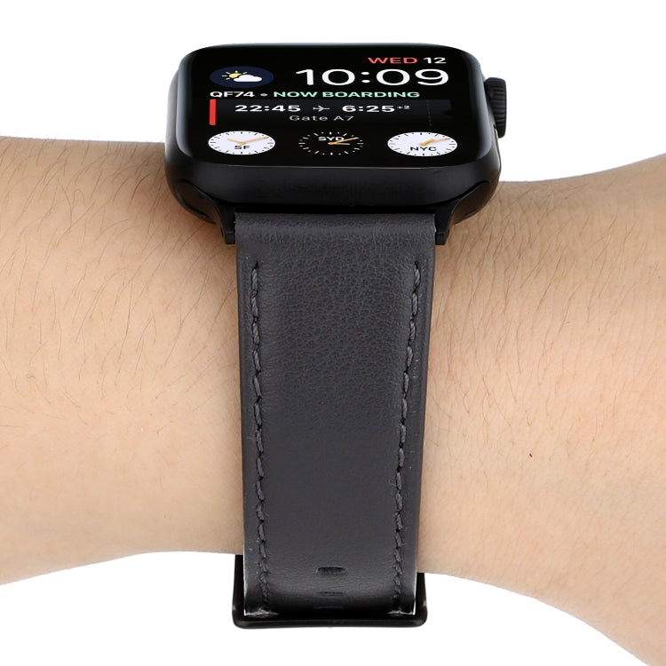 For Apple Watch Series 7 45mm / 6 & SE & 5 & 4 44mm / 3 & 2 & 1 42mm Cowhide Texture Leather Watch Band(Grey) by bashfashion