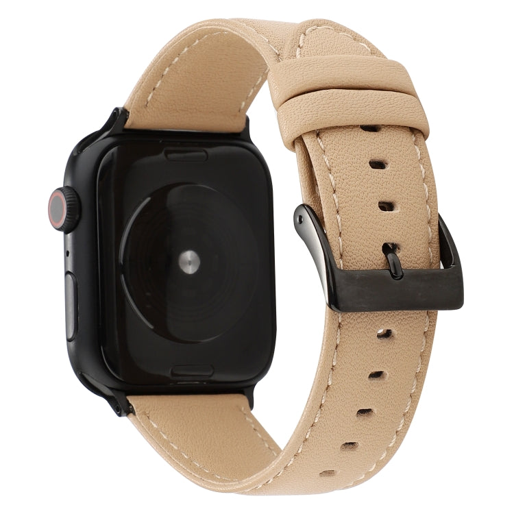 For Apple Watch Series 7 45mm / 6 & SE & 5 & 4 44mm / 3 & 2 & 1 42mm Cowhide Texture Leather Watch Band(Khaki) by bashfashion