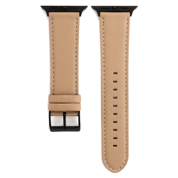 For Apple Watch Series 7 45mm / 6 & SE & 5 & 4 44mm / 3 & 2 & 1 42mm Cowhide Texture Leather Watch Band(Khaki) by bashfashion