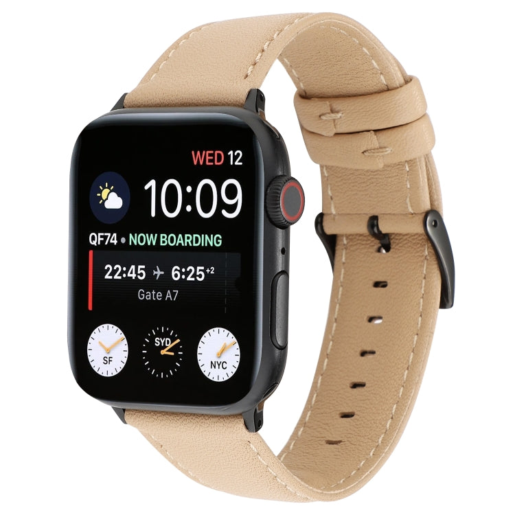 For Apple Watch Series 7 45mm / 6 & SE & 5 & 4 44mm / 3 & 2 & 1 42mm Cowhide Texture Leather Watch Band(Khaki) by bashfashion