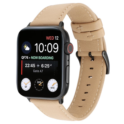 For Apple Watch Series 7 45mm / 6 & SE & 5 & 4 44mm / 3 & 2 & 1 42mm Cowhide Texture Leather Watch Band(Khaki) by bashfashion