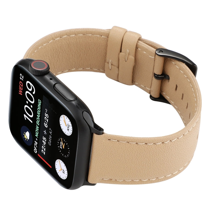 For Apple Watch Series 7 45mm / 6 & SE & 5 & 4 44mm / 3 & 2 & 1 42mm Cowhide Texture Leather Watch Band(Khaki) by bashfashion