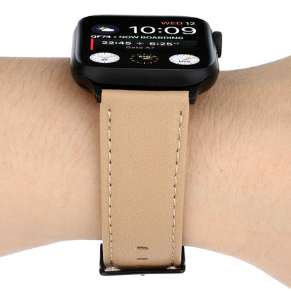 For Apple Watch Series 7 45mm / 6 & SE & 5 & 4 44mm / 3 & 2 & 1 42mm Cowhide Texture Leather Watch Band(Khaki) by bashfashion