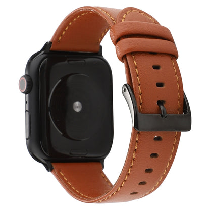 For Apple Watch Series 7 45mm / 6 & SE & 5 & 4 44mm / 3 & 2 & 1 42mm Cowhide Texture Leather Watch Band(Brown) by bashfashion