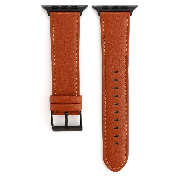 For Apple Watch Series 7 45mm / 6 & SE & 5 & 4 44mm / 3 & 2 & 1 42mm Cowhide Texture Leather Watch Band(Brown) by bashfashion