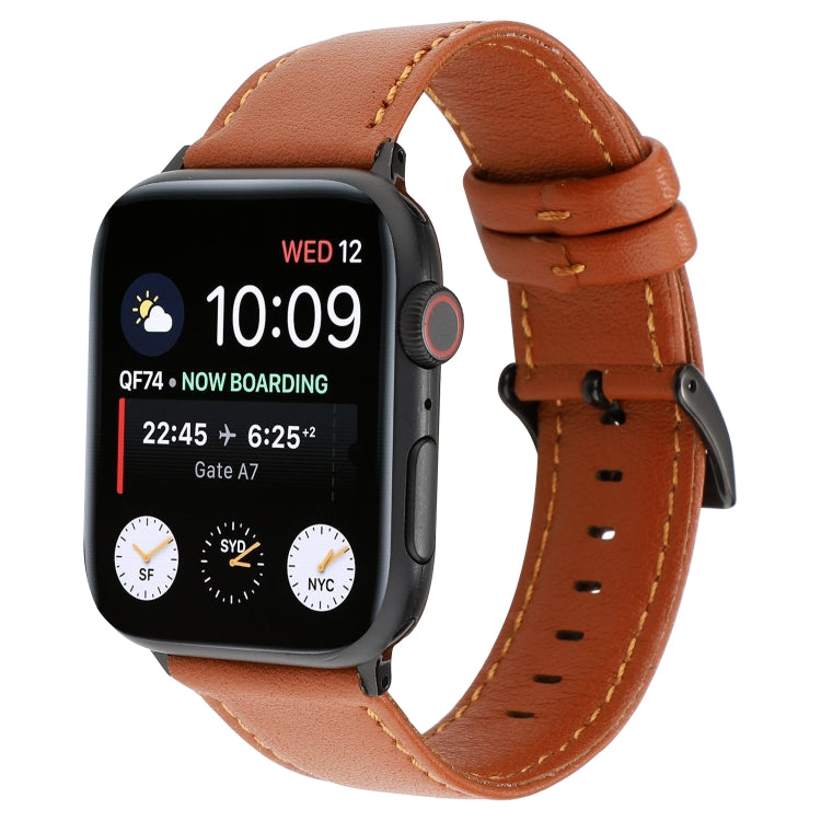 For Apple Watch Series 7 45mm / 6 & SE & 5 & 4 44mm / 3 & 2 & 1 42mm Cowhide Texture Leather Watch Band(Brown) by bashfashion