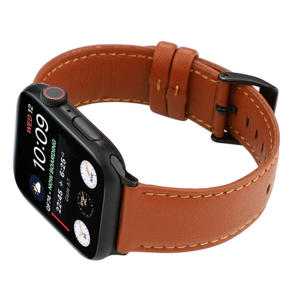 For Apple Watch Series 7 45mm / 6 & SE & 5 & 4 44mm / 3 & 2 & 1 42mm Cowhide Texture Leather Watch Band(Brown) by bashfashion