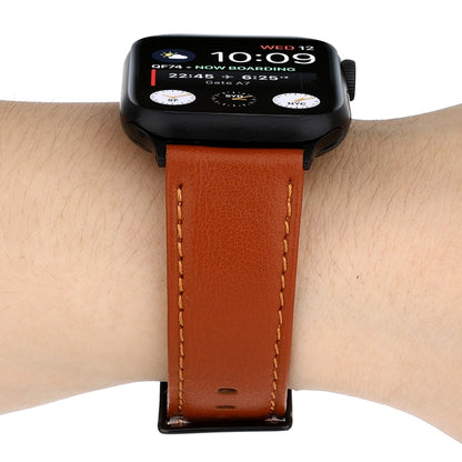 For Apple Watch Series 7 45mm / 6 & SE & 5 & 4 44mm / 3 & 2 & 1 42mm Cowhide Texture Leather Watch Band(Brown) by bashfashion