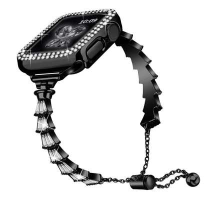 Full Diamond Crown Metal Watch Band For Apple Watch Series 8&7 45mm / SE 2&6&SE&5&4 44mm / 3&2&1 42mm(Black) by bashfashion