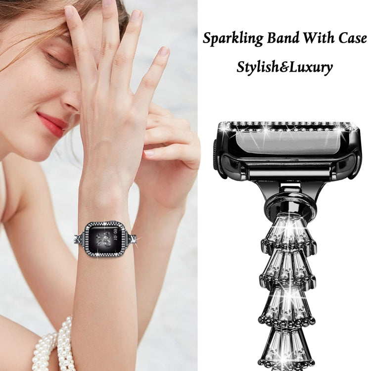 Full Diamond Crown Metal Watch Band For Apple Watch Series 8&7 45mm / SE 2&6&SE&5&4 44mm / 3&2&1 42mm(Black) by bashfashion