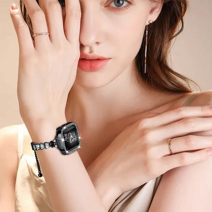 Full Diamond Crown Metal Watch Band For Apple Watch Series 8&7 45mm / SE 2&6&SE&5&4 44mm / 3&2&1 42mm(Black) by bashfashion