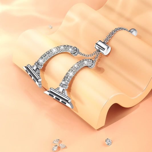 Full Diamond Metal Bracelet Watch Band For Apple Watch Series 8&7 45mm / SE 2&6&SE&5&4 44mm / 3&2&1 42mm(Silver) by bashfashion