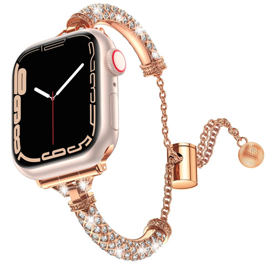 Full Diamond Metal Bracelet Watch Band For Apple Watch Series 8&7 41mm / SE 2&6&SE&5&4 40mm / 3&2&1 38mm(Rose Gold) by bashfashion