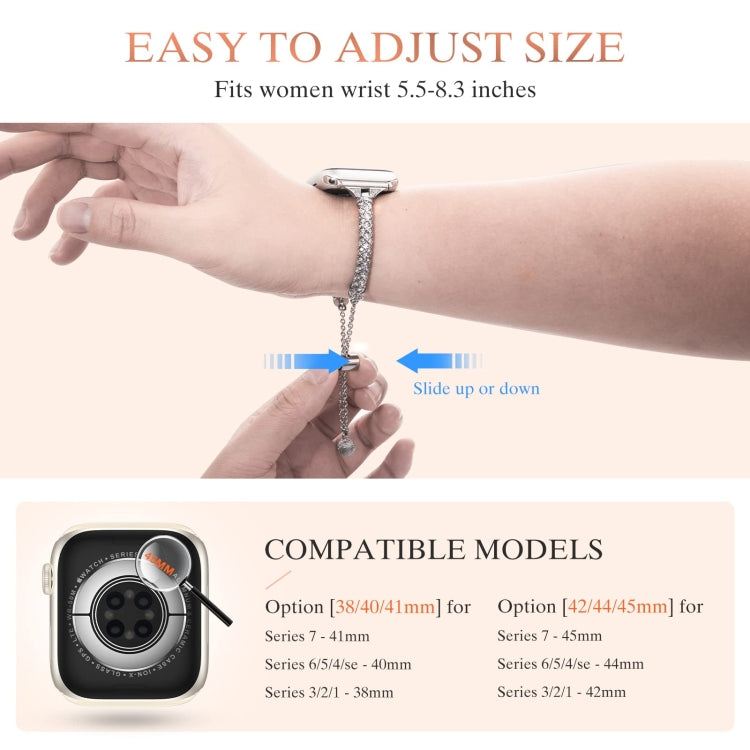 Full Diamond Metal Bracelet Watch Band For Apple Watch Series 8&7 41mm / SE 2&6&SE&5&4 40mm / 3&2&1 38mm(Gold) by bashfashion