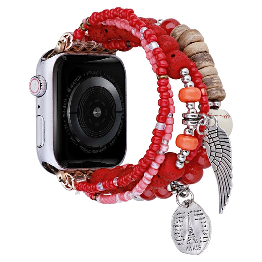 Beaded Posey Wings Bracelet Watch Band For Apple Watch Series 8&7 45mm / SE 2&6&SE&5&4 44mm / 3&2&1 42mm(Red) by bashfashion