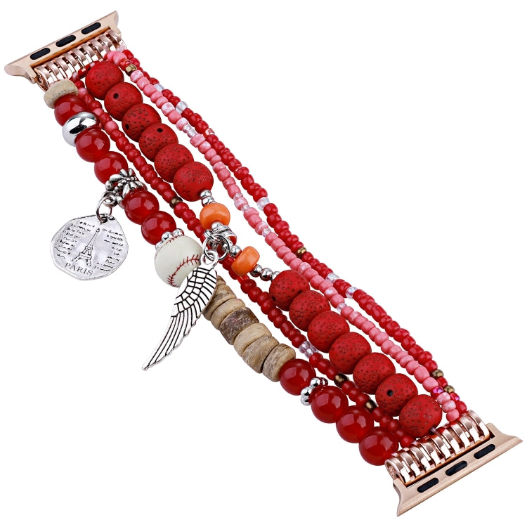 Beaded Posey Wings Bracelet Watch Band For Apple Watch Series 8&7 45mm / SE 2&6&SE&5&4 44mm / 3&2&1 42mm(Red) by bashfashion