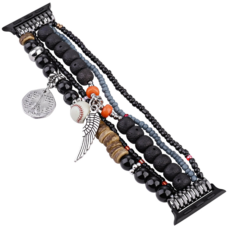 Beaded Posey Wings Bracelet Watch Band For Apple Watch Series 8&7 45mm / SE 2&6&SE&5&4 44mm / 3&2&1 42mm(Black) by bashfashion