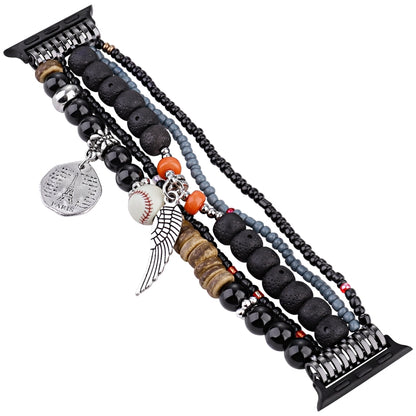 Beaded Posey Wings Bracelet Watch Band For Apple Watch Series 8&7 45mm / SE 2&6&SE&5&4 44mm / 3&2&1 42mm(Black) by bashfashion