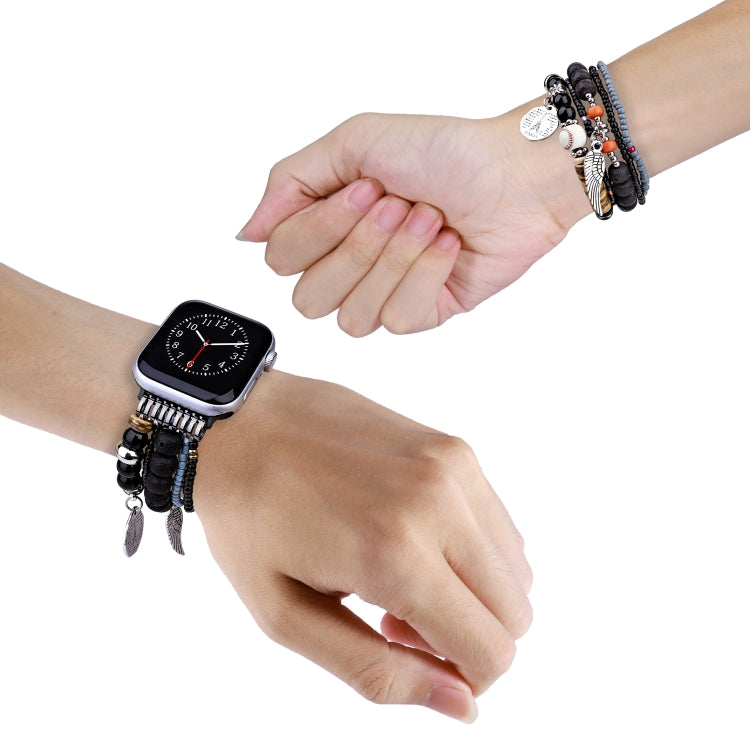 Beaded Posey Wings Bracelet Watch Band For Apple Watch Series 8&7 45mm / SE 2&6&SE&5&4 44mm / 3&2&1 42mm(Black) by bashfashion