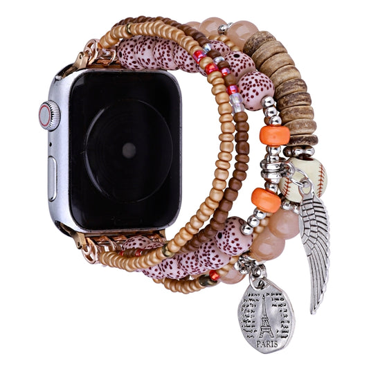 Beaded Posey Wings Bracelet Watch Band For Apple Watch Series 8&7 41mm / SE 2&6&SE&5&4 40mm / 3&2&1 38mm(Coffee) by bashfashion
