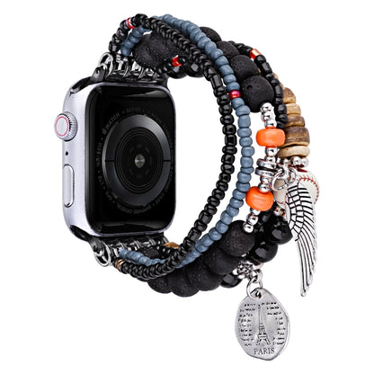 Beaded Posey Wings Bracelet Watch Band For Apple Watch Series 8&7 41mm / SE 2&6&SE&5&4 40mm / 3&2&1 38mm(Black) by bashfashion