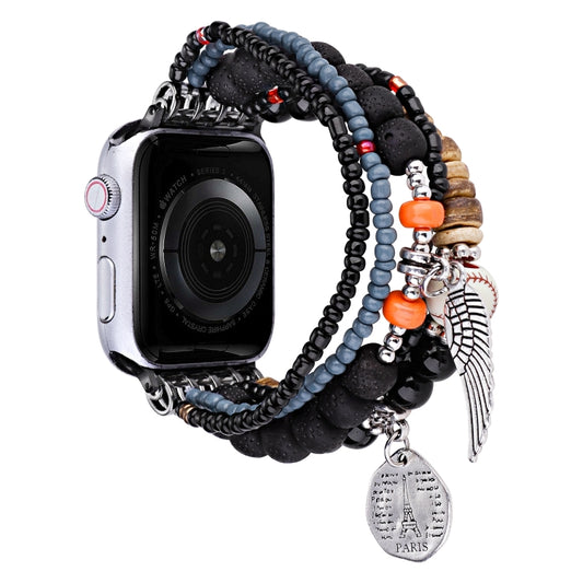 Beaded Posey Wings Bracelet Watch Band For Apple Watch Series 8&7 41mm / SE 2&6&SE&5&4 40mm / 3&2&1 38mm(Black) by bashfashion