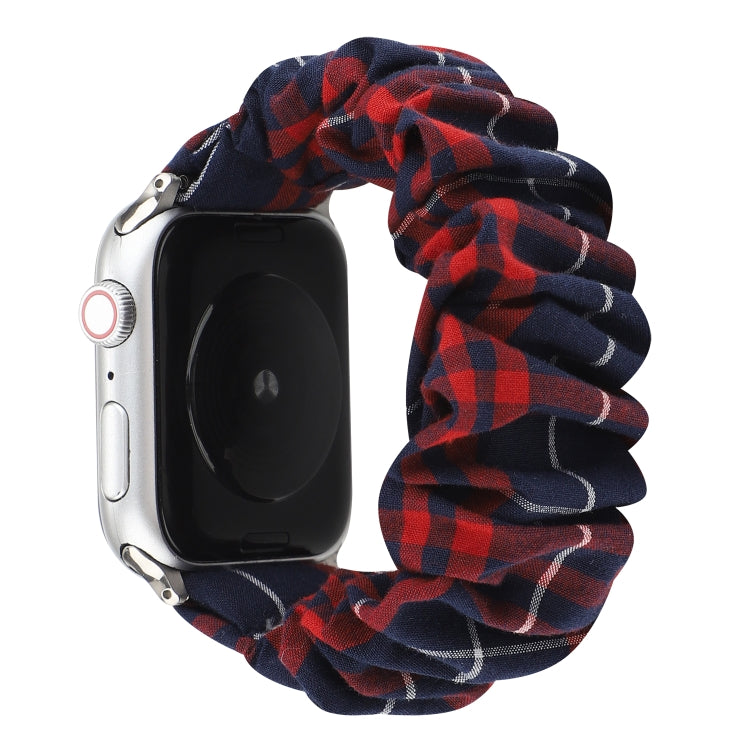 For Apple Watch Series 9&8&7 41mm / SE 3&SE 2&6&SE&5&4 40mm / 3&2&1 38mm Cloth + Stainless Steel Hair Ring Watch Band(Red Blue Grid) by bashfashion
