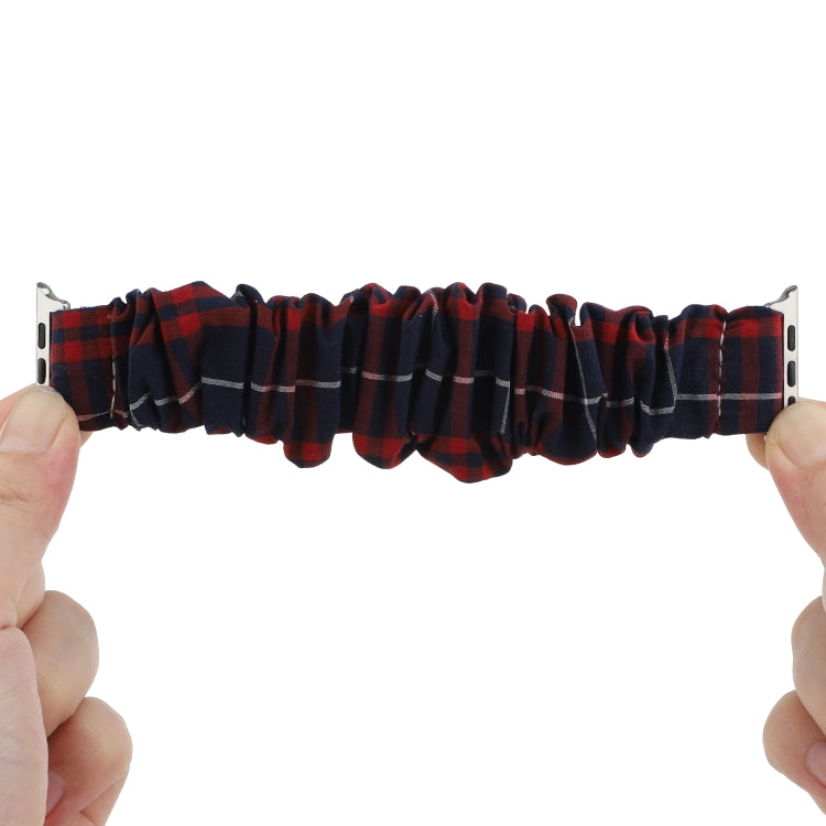 For Apple Watch Series 9&8&7 41mm / SE 3&SE 2&6&SE&5&4 40mm / 3&2&1 38mm Cloth + Stainless Steel Hair Ring Watch Band(Red Blue Grid) by bashfashion