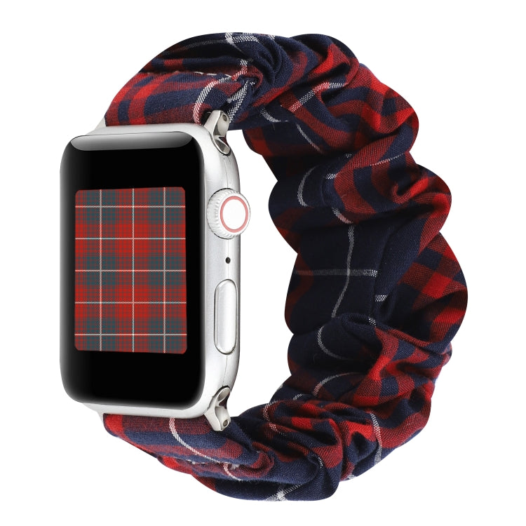 For Apple Watch Series 9&8&7 41mm / SE 3&SE 2&6&SE&5&4 40mm / 3&2&1 38mm Cloth + Stainless Steel Hair Ring Watch Band(Red Blue Grid) by bashfashion