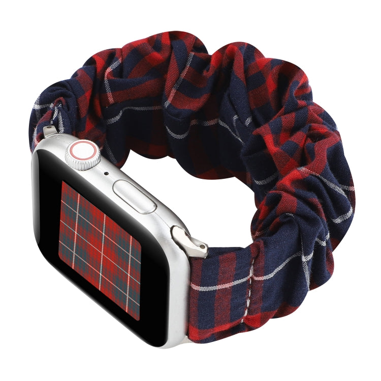 For Apple Watch Series 9&8&7 41mm / SE 3&SE 2&6&SE&5&4 40mm / 3&2&1 38mm Cloth + Stainless Steel Hair Ring Watch Band(Red Blue Grid) by bashfashion