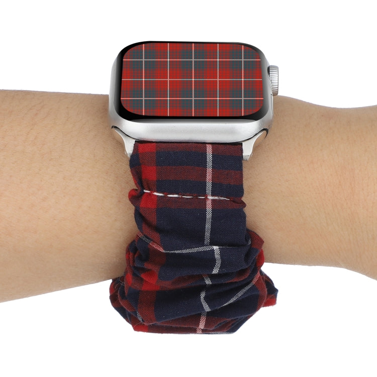 For Apple Watch Series 9&8&7 41mm / SE 3&SE 2&6&SE&5&4 40mm / 3&2&1 38mm Cloth + Stainless Steel Hair Ring Watch Band(Red Blue Grid) by bashfashion