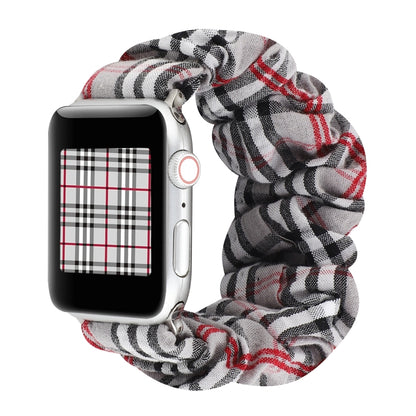For Apple Watch Series 9&8&7 41mm / SE 3&SE 2&6&SE&5&4 40mm / 3&2&1 38mm Cloth + Stainless Steel Hair Ring Watch Band(Gray Grid) by bashfashion