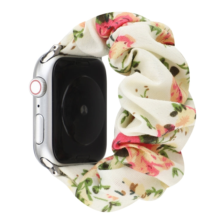 For Apple Watch Series 9&8&7 41mm / SE 3&SE 2&6&SE&5&4 40mm / 3&2&1 38mm Cloth + Stainless Steel Hair Ring Watch Band(Flowers) by bashfashion