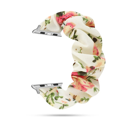 For Apple Watch Series 9&8&7 41mm / SE 3&SE 2&6&SE&5&4 40mm / 3&2&1 38mm Cloth + Stainless Steel Hair Ring Watch Band(Flowers) by bashfashion