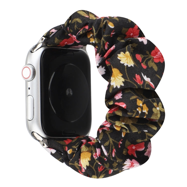 For Apple Watch Series 9&8&7 41mm / SE 3&SE 2&6&SE&5&4 40mm / 3&2&1 38mm Cloth + Stainless Steel Hair Ring Watch Band(Small Floral) by bashfashion