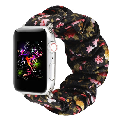 For Apple Watch Series 9&8&7 41mm / SE 3&SE 2&6&SE&5&4 40mm / 3&2&1 38mm Cloth + Stainless Steel Hair Ring Watch Band(Small Floral) by bashfashion