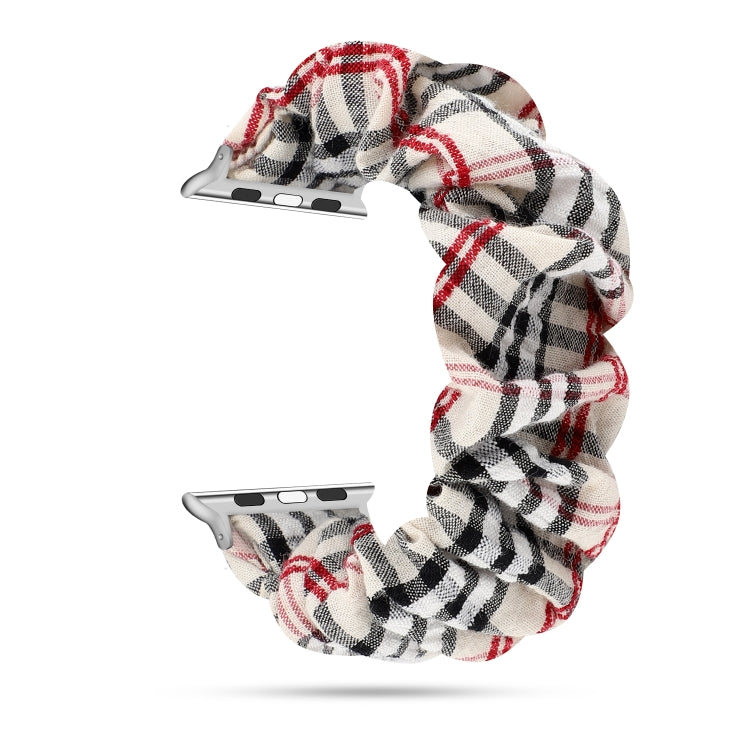 For Apple Watch Ultra 49mm&Watch Ultra 2 49mm / Series 9&8&7 45mm / SE 3&SE 2&6&SE&5&4 44mm / 3&2&1 42mm Cloth + Stainless Steel Hair Ring Watch Band(White Grid) by bashfashion