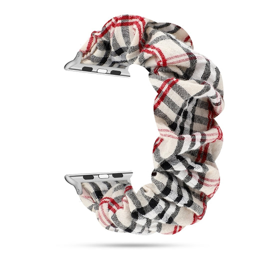 For Apple Watch Ultra 49mm&Watch Ultra 2 49mm / Series 9&8&7 45mm / SE 3&SE 2&6&SE&5&4 44mm / 3&2&1 42mm Cloth + Stainless Steel Hair Ring Watch Band(White Grid) by bashfashion