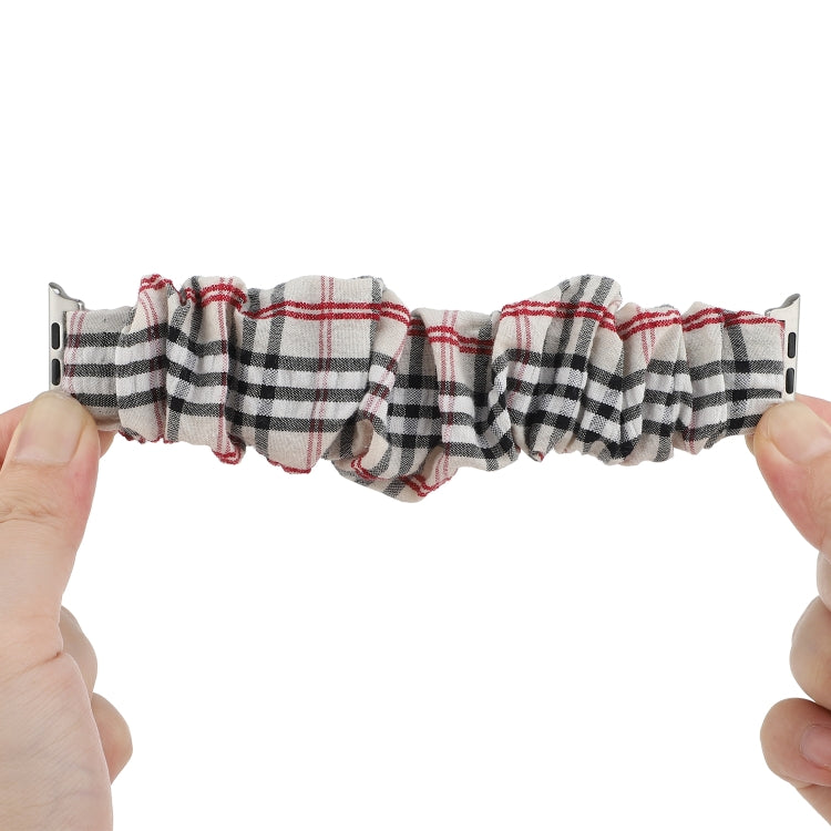 For Apple Watch Ultra 49mm&Watch Ultra 2 49mm / Series 9&8&7 45mm / SE 3&SE 2&6&SE&5&4 44mm / 3&2&1 42mm Cloth + Stainless Steel Hair Ring Watch Band(White Grid) by bashfashion