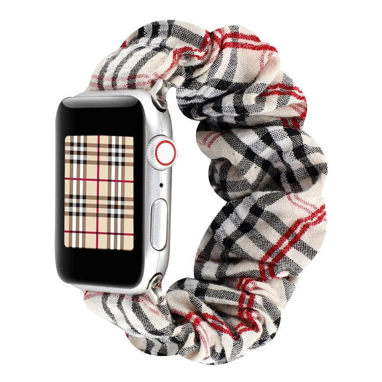 For Apple Watch Ultra 49mm&Watch Ultra 2 49mm / Series 9&8&7 45mm / SE 3&SE 2&6&SE&5&4 44mm / 3&2&1 42mm Cloth + Stainless Steel Hair Ring Watch Band(White Grid) by bashfashion