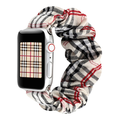 For Apple Watch Ultra 49mm&Watch Ultra 2 49mm / Series 9&8&7 45mm / SE 3&SE 2&6&SE&5&4 44mm / 3&2&1 42mm Cloth + Stainless Steel Hair Ring Watch Band(White Grid) by bashfashion