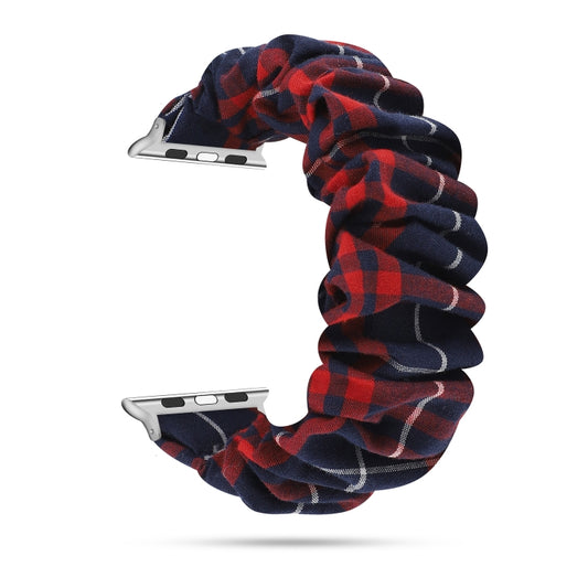 For Apple Watch Series 7 45mm / 6 & SE & 5 & 4 44mm / 3 & 2 & 1 42mm Cloth + Stainless Steel Hair Ring Watch Band(Red Blue Grid) by bashfashion