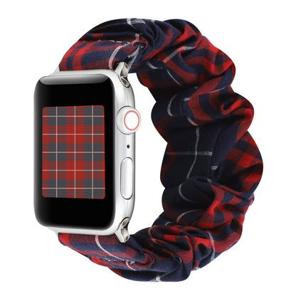 For Apple Watch Series 7 45mm / 6 & SE & 5 & 4 44mm / 3 & 2 & 1 42mm Cloth + Stainless Steel Hair Ring Watch Band(Red Blue Grid) by bashfashion