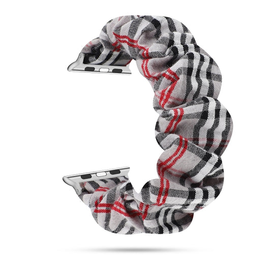 For Apple Watch Series 7 45mm / 6 & SE & 5 & 4 44mm / 3 & 2 & 1 42mm Cloth + Stainless Steel Hair Ring Watch Band(Gray Grid) by bashfashion